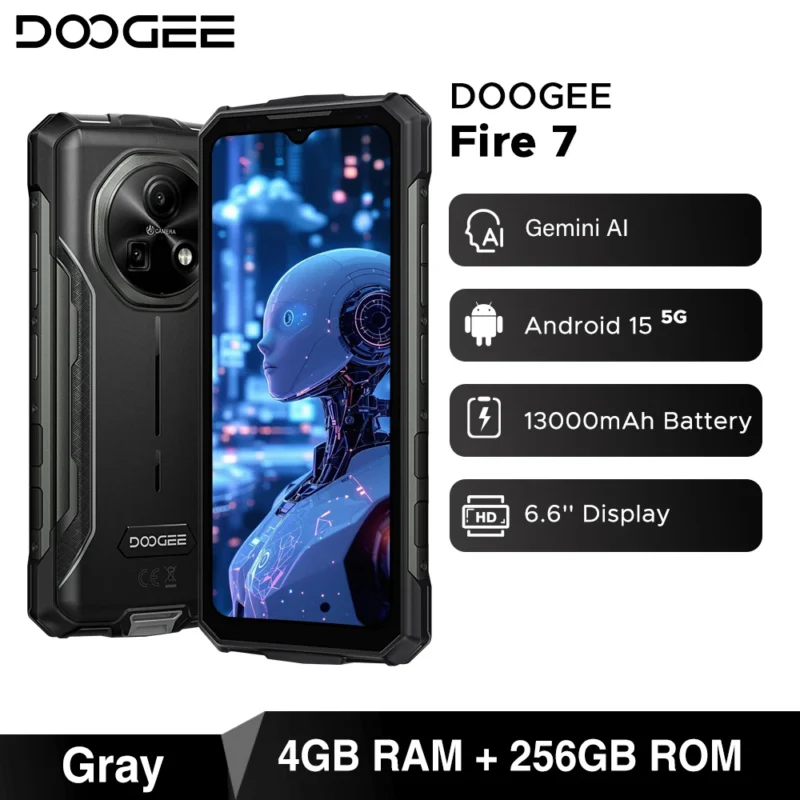 DOOGEE Fire 7 5G Robustes Telefon Gemini AI 13000 mAh Akku 6,6 Zoll Display 64 MP Kamera Abmessung 6300 Android 15 Smartphone NFC - Image 7
