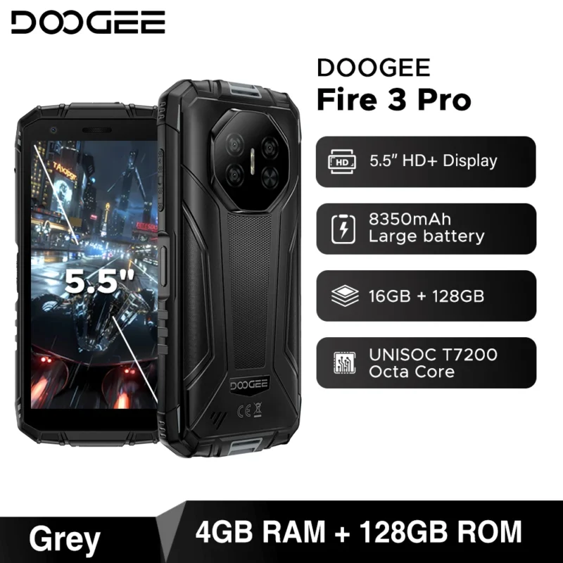 Globale Version DOOGEE Fire 3 Pro Robustes Telefon 16 GB 128 GB 5,5 Zoll HD+ Display 8350 mAh Akku UNISOC T7200 16 MP + 8 MP NFC Android 15 - Image 9