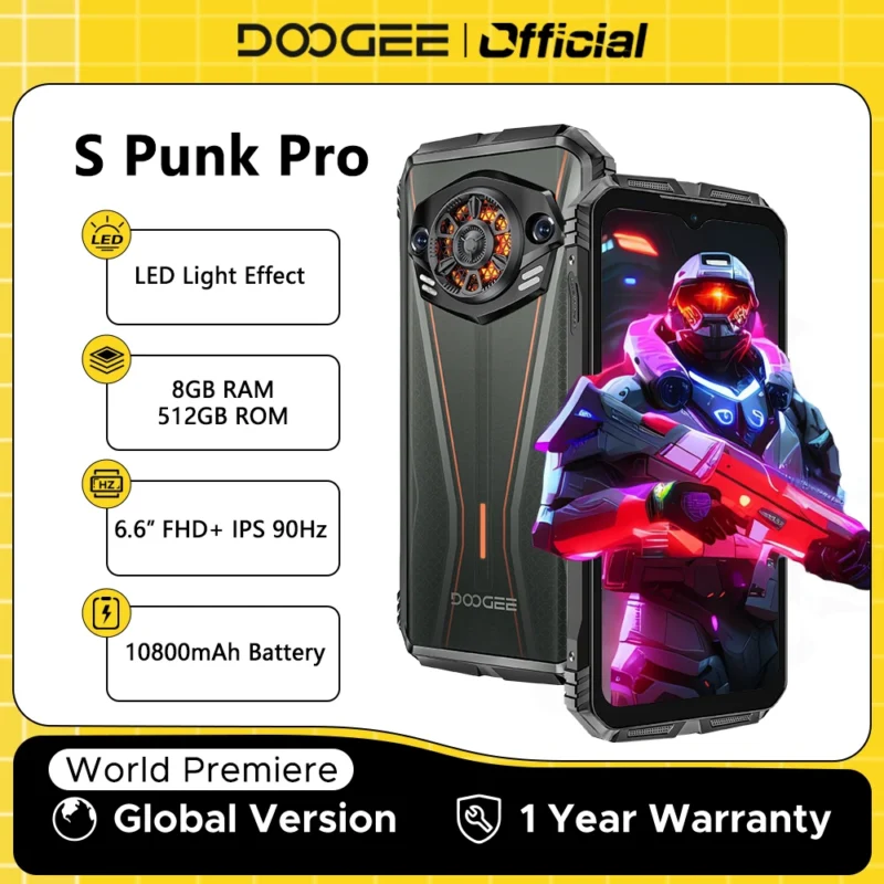 DOOGEE S Punk Pro – Rugged Smartphone, 6,6" FHD+ 90Hz, 8GB+512GB, 10800mAh, Android 14