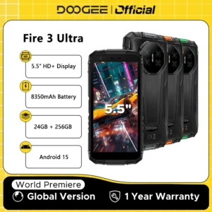 Globale Version DOOGEE Fire 3 Ultra Robustes Telefon 5,5" HD+ Display 24GB 256GB 8350mAh Akku UNISOC T7200 16MP+20MP NFC Android15
