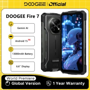 DOOGEE Fire 7 5G Robustes Telefon Gemini AI 13000 mAh Akku 6,6 Zoll Display 64 MP Kamera Abmessung 6300 Android 15 Smartphone NFC