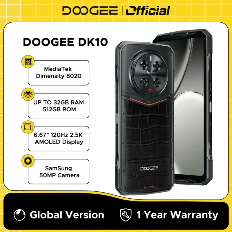 DOOGEE DK10 Global Version – Robustes 5G Smartphone, 6,67" 120Hz 2,5K AMOLED, 12GB+512GB, 120W Schnellladen, Morpho-Quad-Kamera