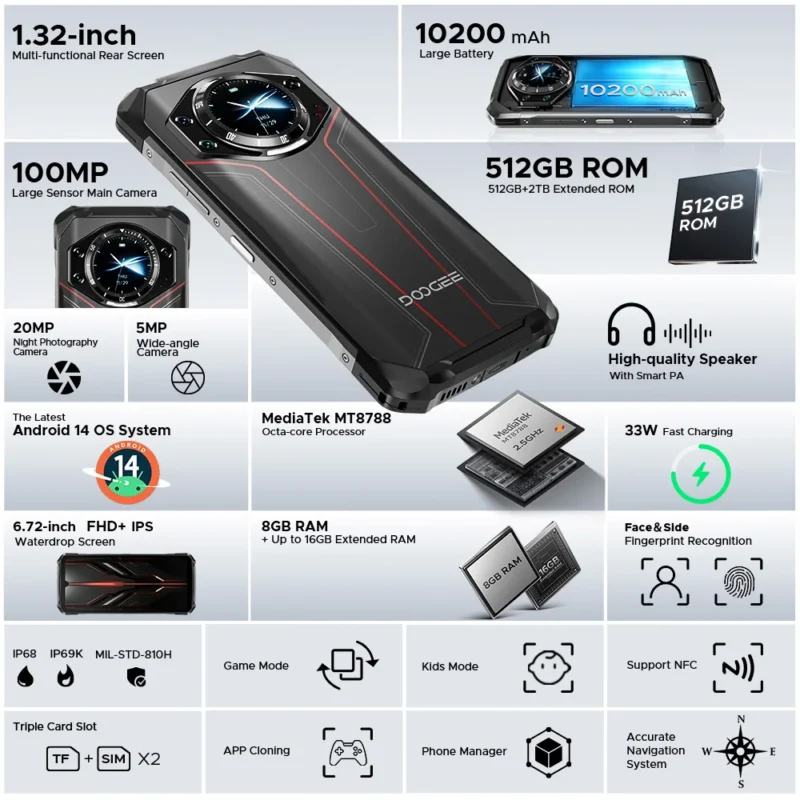 DOOGEE S119 Rugged Smartphone – 6,72" FHD+, 8GB+512GB, 100MP, 10200mAh, 33W, Android 14 - Image 2