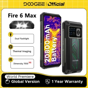 Weltpremiere DOOGEE Fire 6 Max 5G Robustes Telefon, Abmessung 7050, Wärmebildgebung, 6,72 Zoll, Dual-Taschenlampe, 20800 mAh Akku, Mobiltelefon