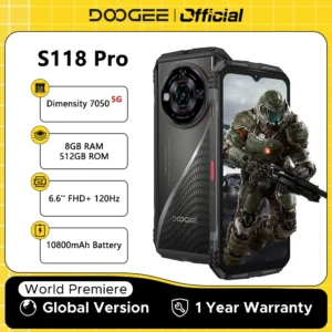 Weltpremiere DOOGEE S118 Pro 5G Robustes Telefon 6,6'' FHD 120Hz 8GB RAM 512GB ROM 10800mAh Akku Android 14 Handy mit NFC