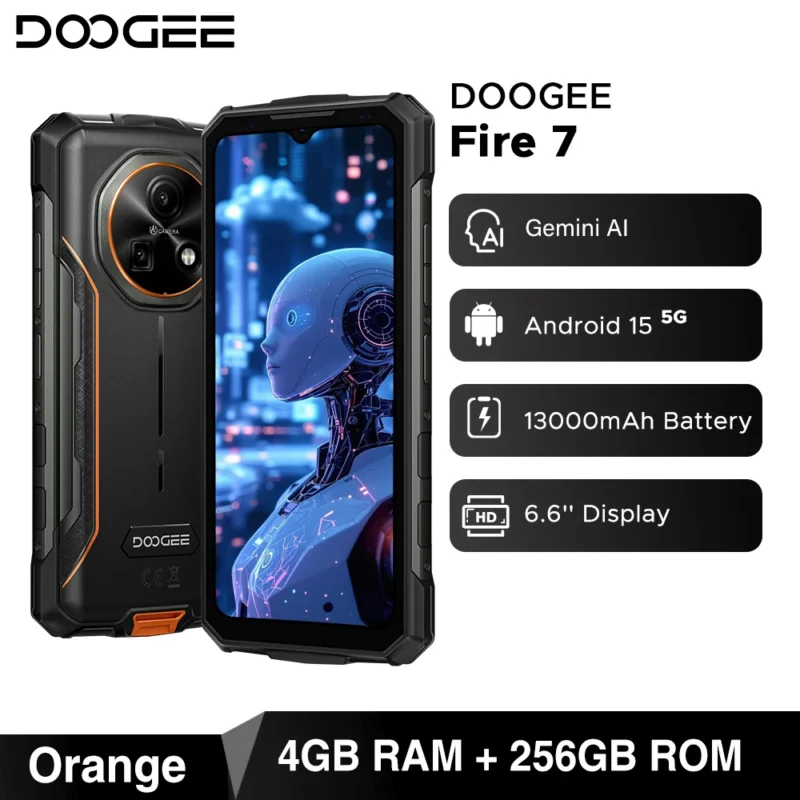 DOOGEE Fire 7 5G Robustes Telefon Gemini AI 13000 mAh Akku 6,6 Zoll Display 64 MP Kamera Abmessung 6300 Android 15 Smartphone NFC - Image 9