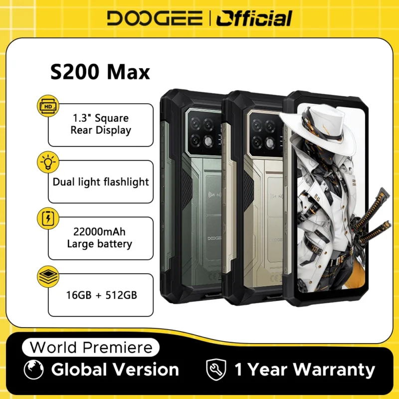 DOOGEE S200 Max – Rugged Smartphone, 6,72" 120Hz, 16GB+512GB, 22000mAh, 66W, NFC
