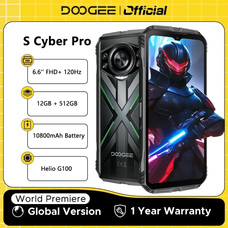 DOOGEE S Cyber Pro – Rugged Smartphone, 6,6" FHD+ 120Hz, 12GB+512GB, 10800mAh, 33W