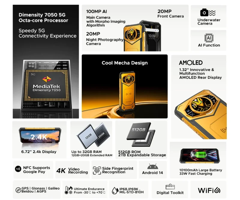 DOOGEE S200 X – Rugged 5G Smartphone, 6,72" FHD+ 120Hz, 12GB+512GB, 10100mAh, 33W - Image 2